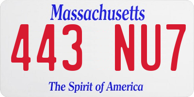 MA license plate 443NU7