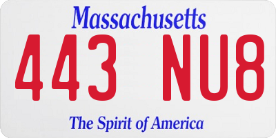 MA license plate 443NU8