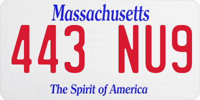 MA license plate 443NU9