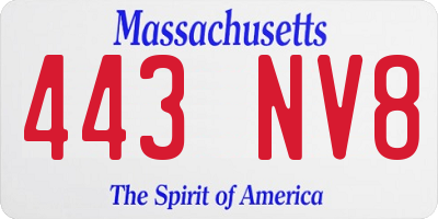 MA license plate 443NV8