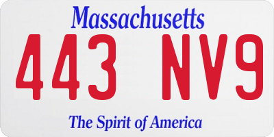MA license plate 443NV9