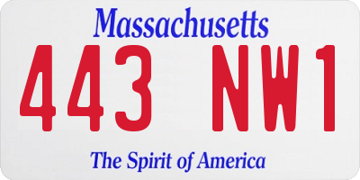 MA license plate 443NW1