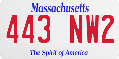 MA license plate 443NW2