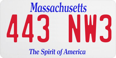 MA license plate 443NW3
