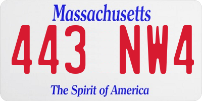 MA license plate 443NW4