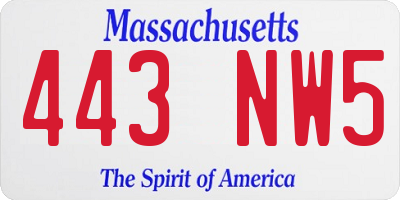MA license plate 443NW5