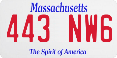 MA license plate 443NW6