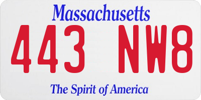 MA license plate 443NW8