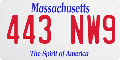 MA license plate 443NW9