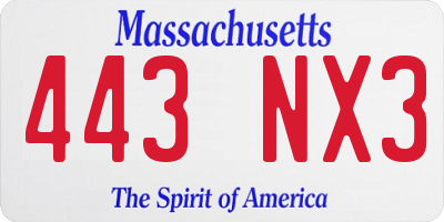 MA license plate 443NX3