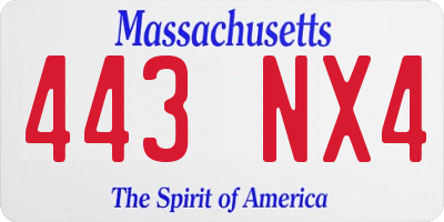 MA license plate 443NX4