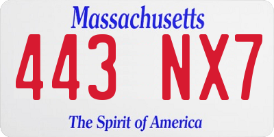 MA license plate 443NX7