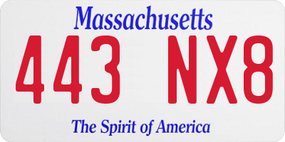 MA license plate 443NX8