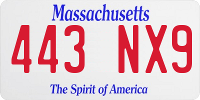MA license plate 443NX9