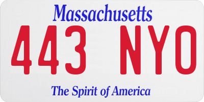 MA license plate 443NY0