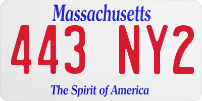 MA license plate 443NY2