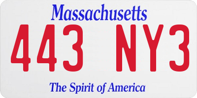 MA license plate 443NY3