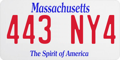 MA license plate 443NY4