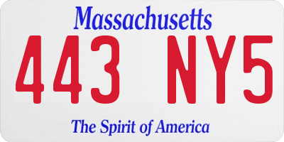 MA license plate 443NY5