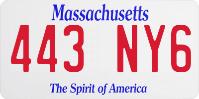 MA license plate 443NY6