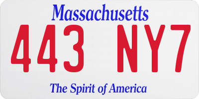 MA license plate 443NY7