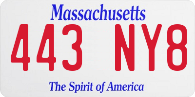 MA license plate 443NY8