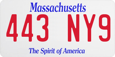 MA license plate 443NY9