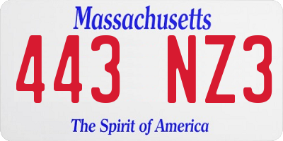 MA license plate 443NZ3