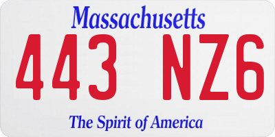 MA license plate 443NZ6