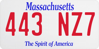 MA license plate 443NZ7