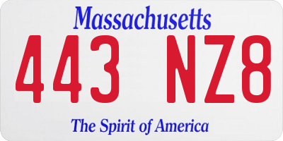 MA license plate 443NZ8