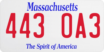 MA license plate 443OA3