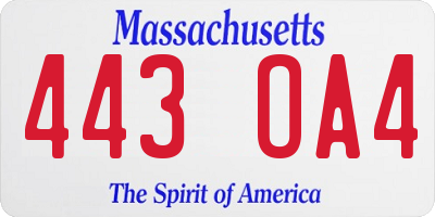 MA license plate 443OA4