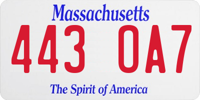 MA license plate 443OA7