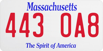 MA license plate 443OA8