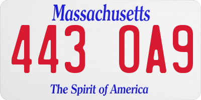 MA license plate 443OA9
