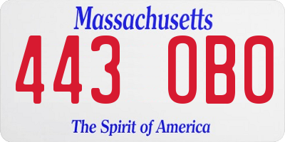 MA license plate 443OB0