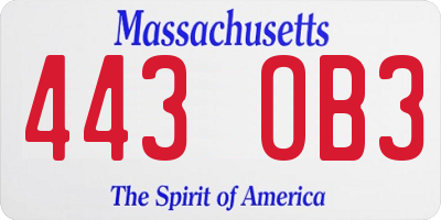 MA license plate 443OB3