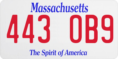 MA license plate 443OB9