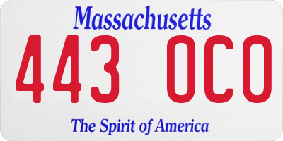 MA license plate 443OC0