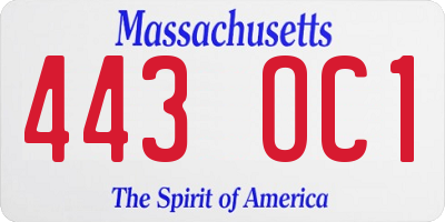 MA license plate 443OC1