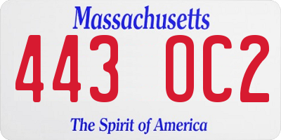 MA license plate 443OC2