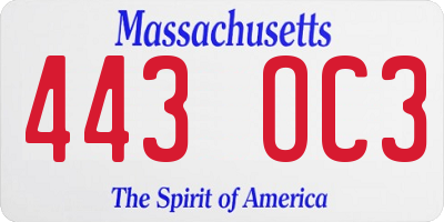 MA license plate 443OC3