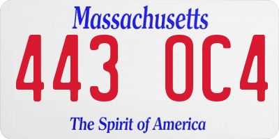 MA license plate 443OC4
