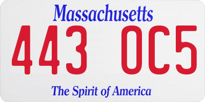 MA license plate 443OC5