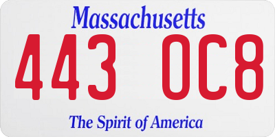 MA license plate 443OC8