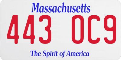 MA license plate 443OC9
