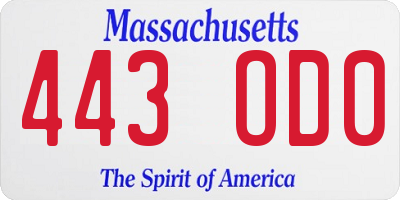 MA license plate 443OD0
