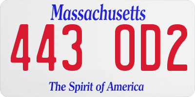 MA license plate 443OD2