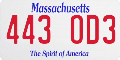 MA license plate 443OD3